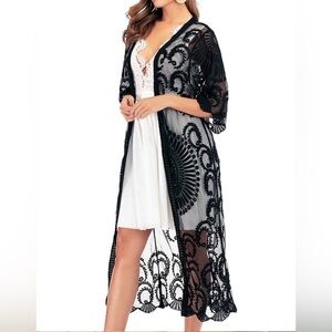 Shermie Black Swim Cover Up for Summer Seethrough Open Front Size M